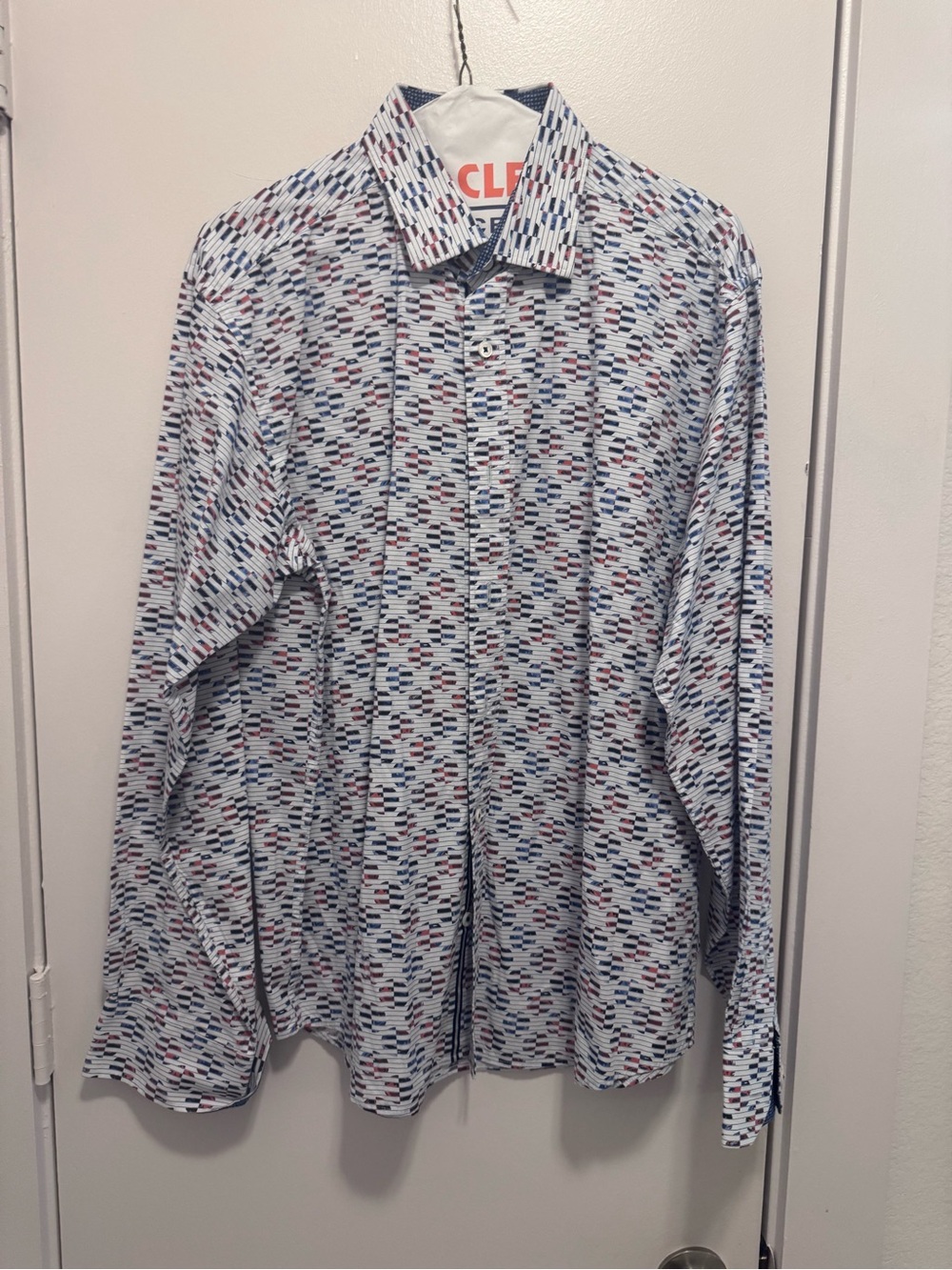 Bugatchi Men’s Medium Classic Fit Geometric Print Long Sleeve Button Down Shirt
